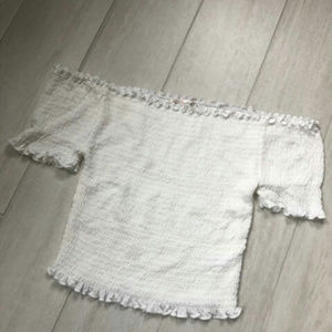 HEART & HIPS smocked off the shoulder top